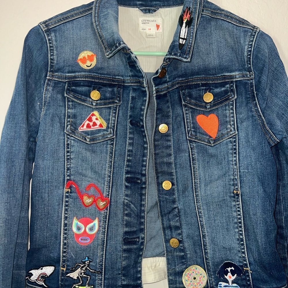 CrewCuts Girls Stretch Denim Jacket With Patches Size 14 - Picture 2 of 8